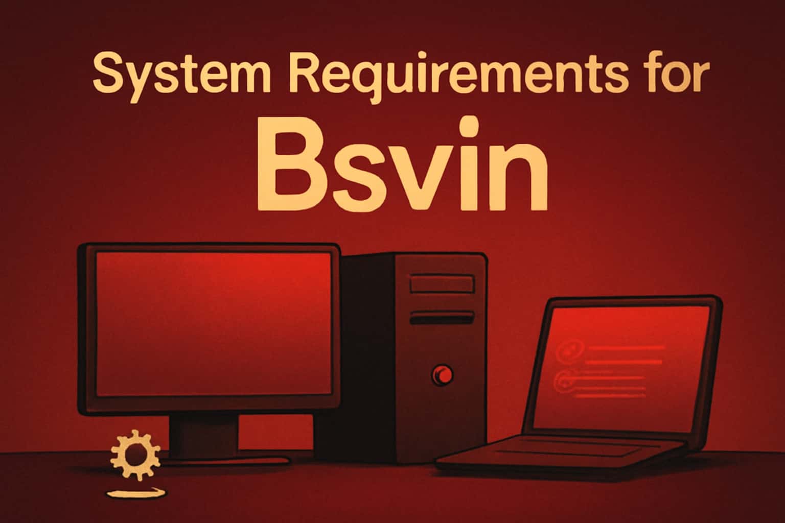 An informational graphic displaying the system requirements for Bsvin in a high-tech style.